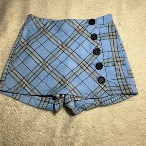 Blue Plaid Button Skort